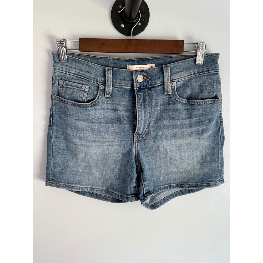 Levis‎ Mid Length Shorts Womens 27 Blue Denim Medium Wash Mid Rise Jean Shorts